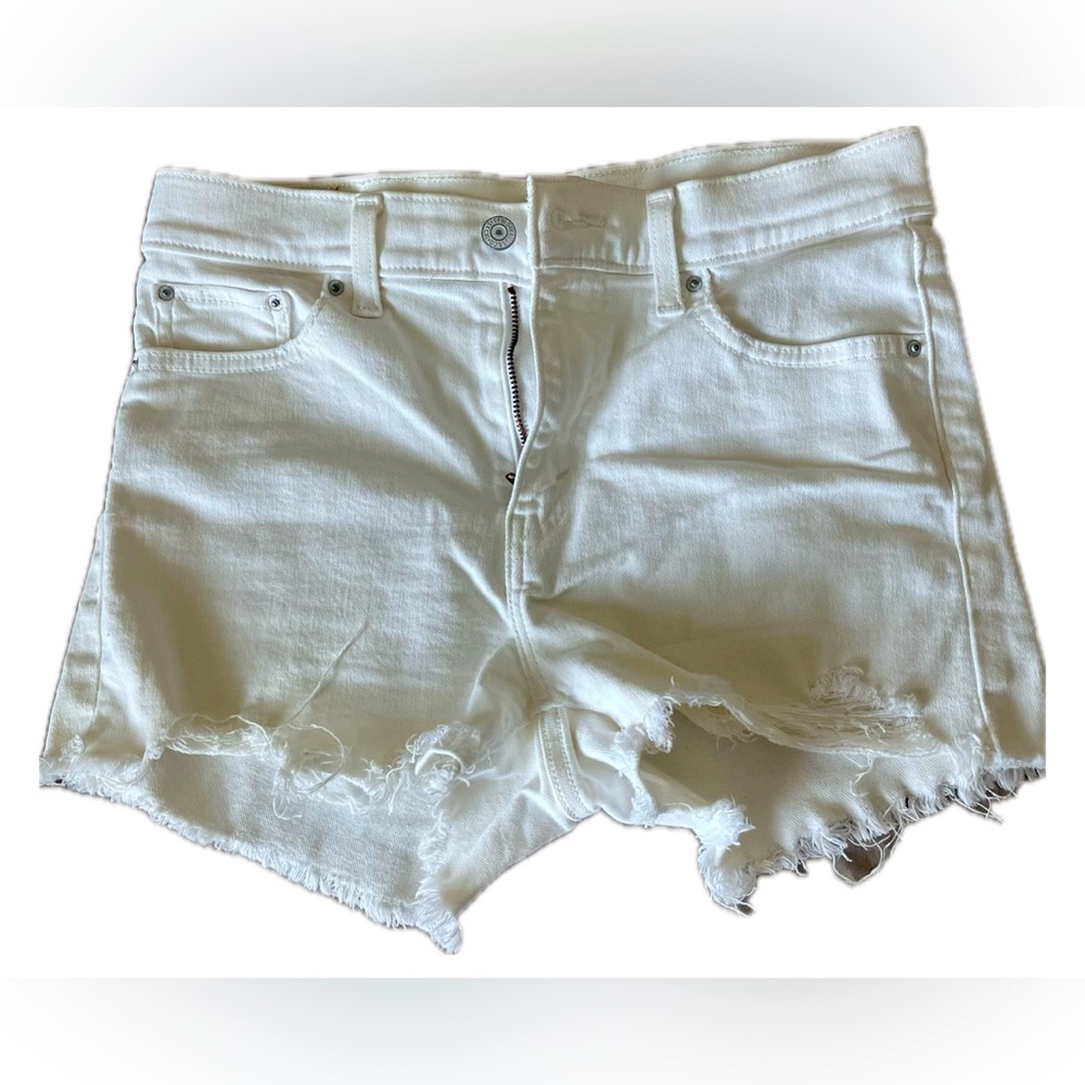 Levi's High Waisted White Distressed Jean Shorts